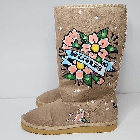 Sketchers, tall floral/stars print suede boots. - Picture 3 of 8
